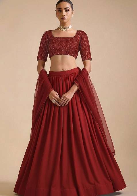 Maroon Net Lehenga Set with Sequin for Diwali | Wedding & Festive Wear