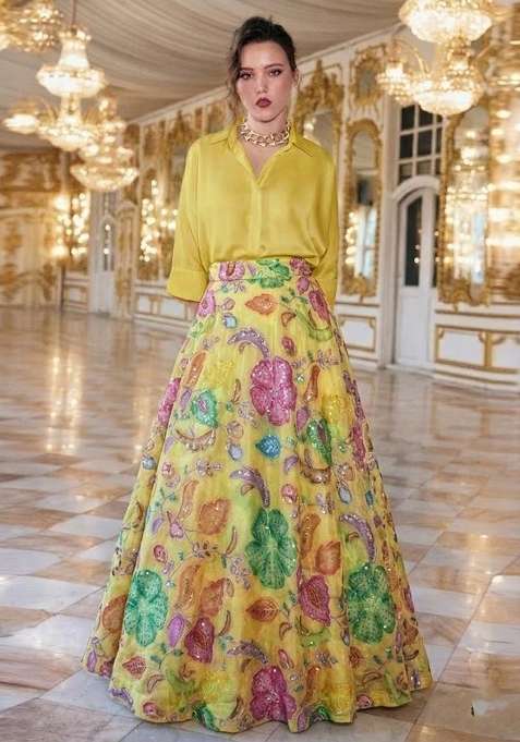 Pastel Yellow Lehenga Set with Printed for Diwali | Wedding & Festive Wear
