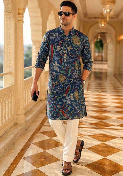 Multi Printed Cotton Kurta For Men