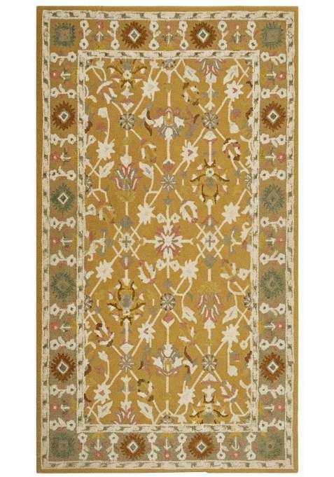 Saffron Rugs Mustard Gold Oriental Trellis Hand Tufted Wool Rectangular Rug