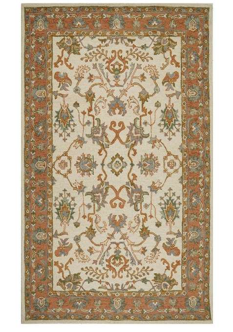 Saffron Rugs Cream Beige Oriental Floral Hand Tufted Wool Rectangular Rug