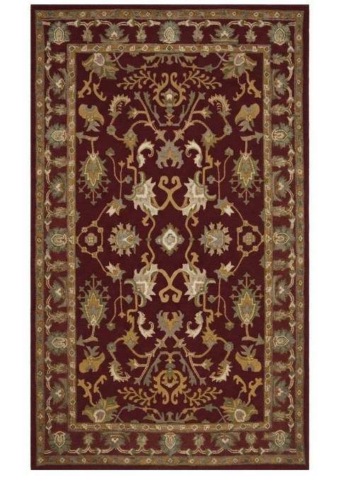 Saffron Rugs Dark Red Oriental Floral Hand Tufted Wool Rectangular Rug