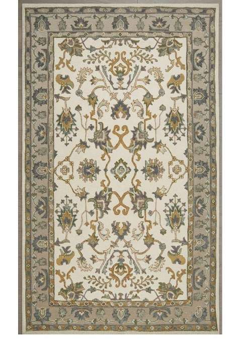 Saffron Rugs Ivory Classic Floral Hand Tufted Wool Rectangular Rug