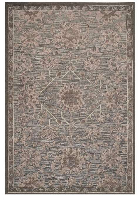 Saffron Rugs Grey Pink Classic Floral Hand Tufted Wool Rectangular Rug