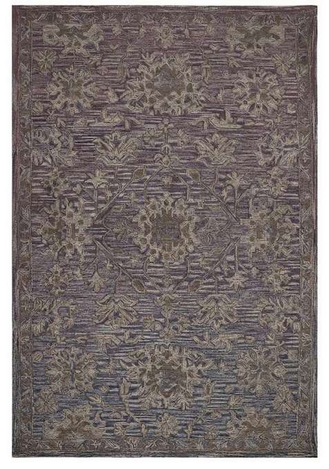 Saffron Rugs Purple Mauve Oriental Floral Hand Tufted Wool Rectangular Rug