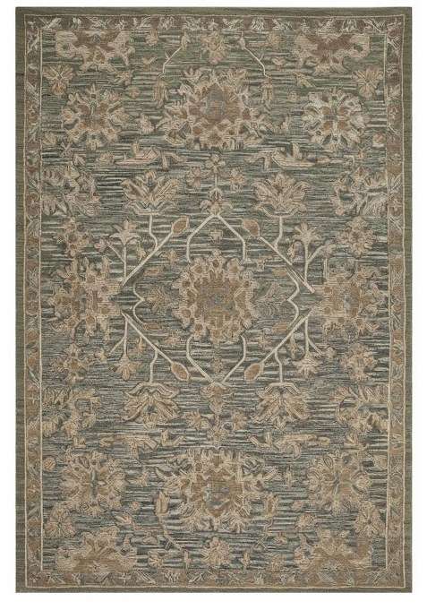 Saffron Rugs Grey Blue Transitional Floral Hand Tufted Wool Rectangular Rug