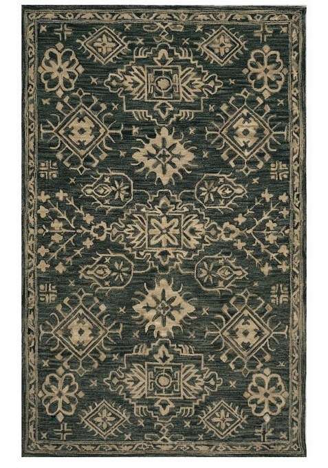 Saffron Rugs Dark Blue Grey Oriental Geometric Hand Tufted Wool Rectangular Rug