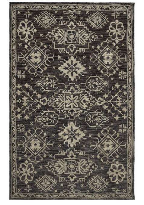 Saffron Rugs Dark Charcoal Grey Classic Floral Hand Tufted Wool Rectangular Rug