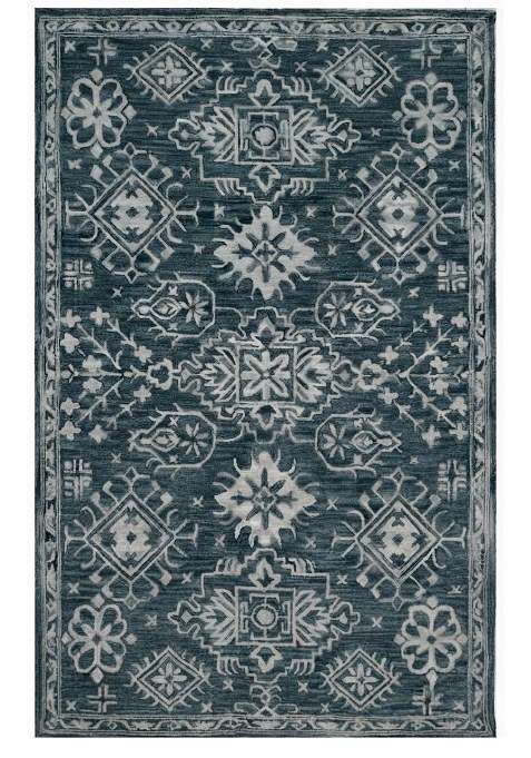 Saffron Rugs Dark Teal Blue Moroccan Geometric Hand Tufted Wool Rectangular Rug