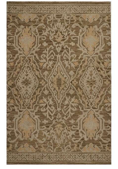 Saffron Rugs Warm Beige Brown Transitional Geometric Hand Tufted Wool Rectangular Rug