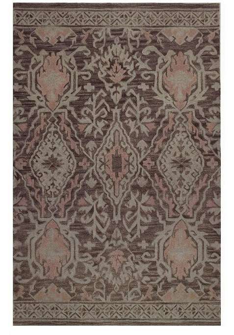 Saffron Rugs Dark Mauve Brown Classic Floral Hand Tufted Wool Rectangular Rug