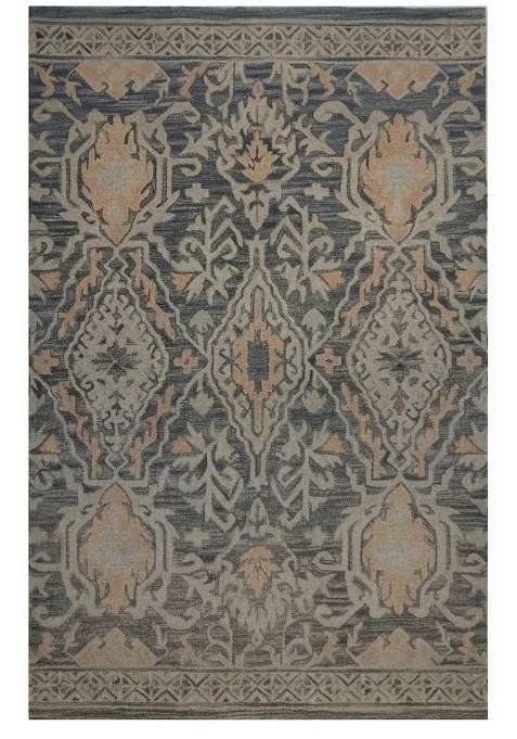 Saffron Rugs Charcoal Grey Classic Trellis Hand Tufted Wool Rectangular Rug