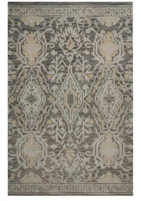Saffron Rugs Grey Taupe Transitional Geometric Hand Tufted Wool Rectangular Rug