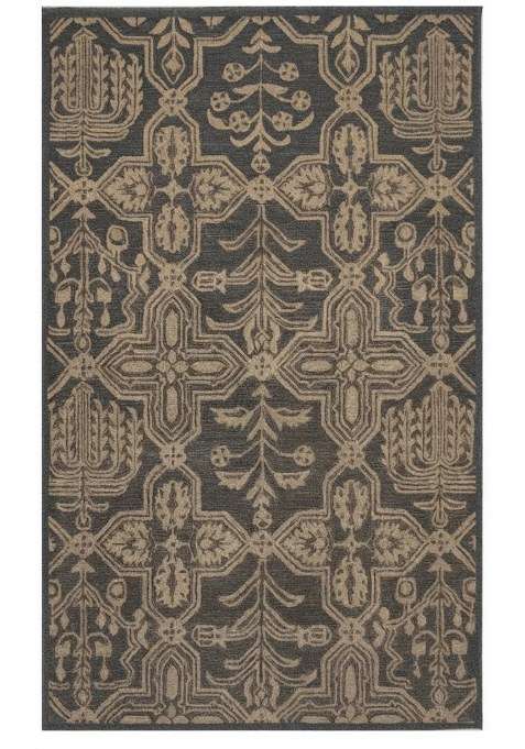 Saffron Rugs Dark Charcoal Classic Trellis Hand Tufted Wool Rectangular Rug