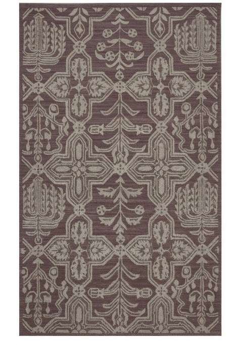 Saffron Rugs Dark Wine Classic Geometric Hand Tufted Wool Rectangular Rug