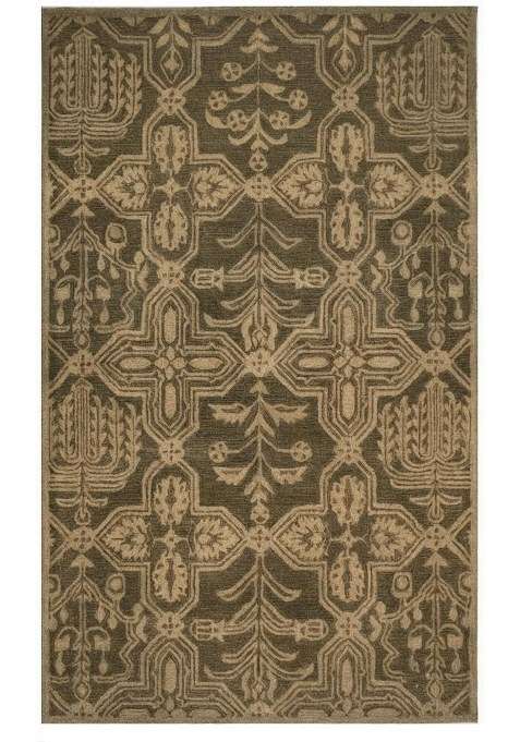 Saffron Rugs Dark Brown Classic Geometric Hand Tufted Wool Rectangular Rug