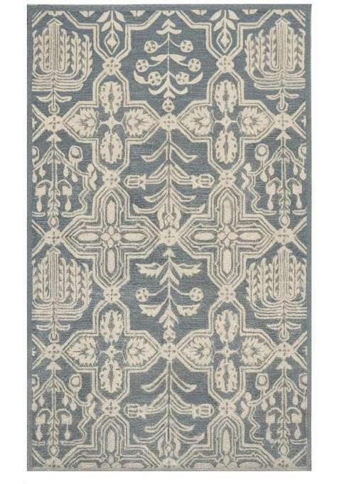 Saffron Rugs Steel Blue Transitional Trellis Hand Tufted Wool Rectangular Rug