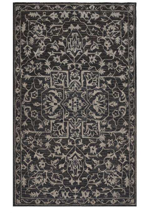 Saffron Rugs Dark Charcoal Grey Classic Trellis Hand Tufted Wool Rectangular Rug