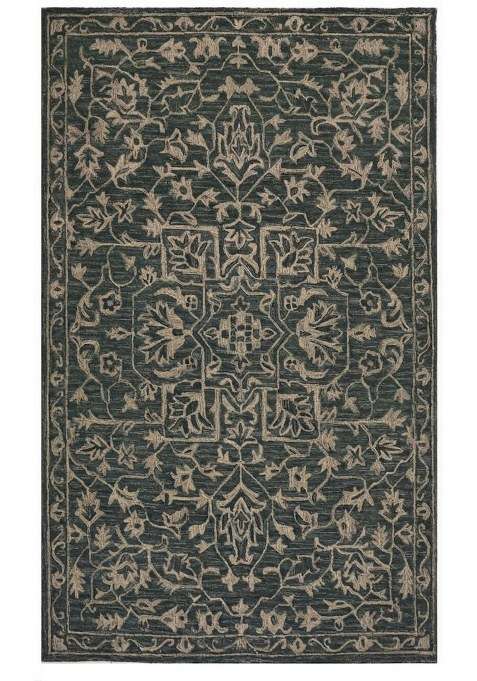 Saffron Rugs Dark Charcoal Grey Classic Floral Hand Tufted Wool Rectangular Rug