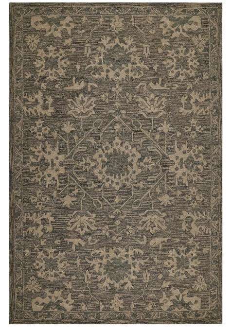 Saffron Rugs Grey Beige Oriental Floral Hand Tufted Wool Rectangular Rug