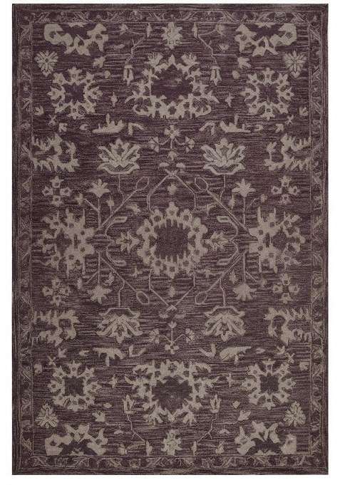 Saffron Rugs Dark Purple Oriental Floral Hand Tufted Wool Rectangular Rug