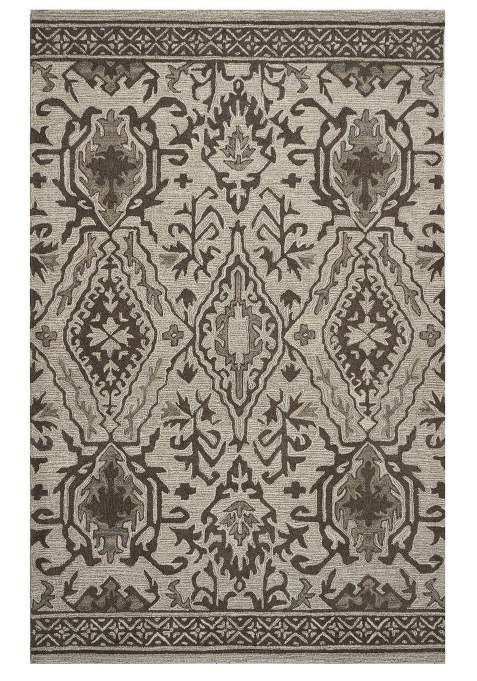 Saffron Rugs Beige Grey Classic Floral Hand Tufted Wool Rectangular Rug