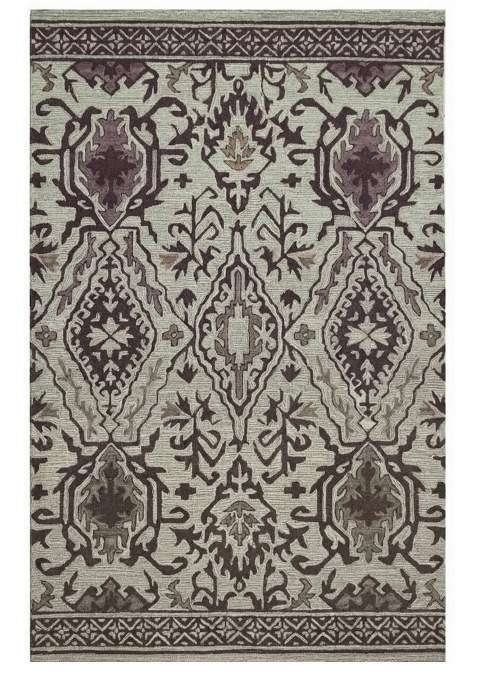 Saffron Rugs Beige Brown Oriental Trellis Hand Tufted Wool Rectangular Rug