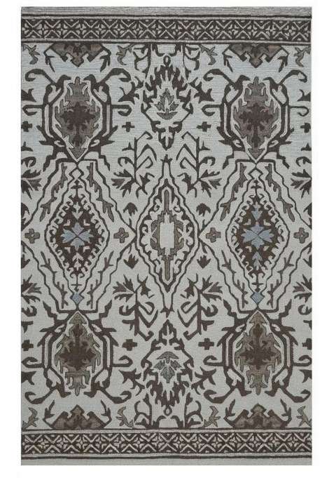 Saffron Rugs Grey Ivory Transitional Trellis Hand Tufted Wool Rectangular Rug