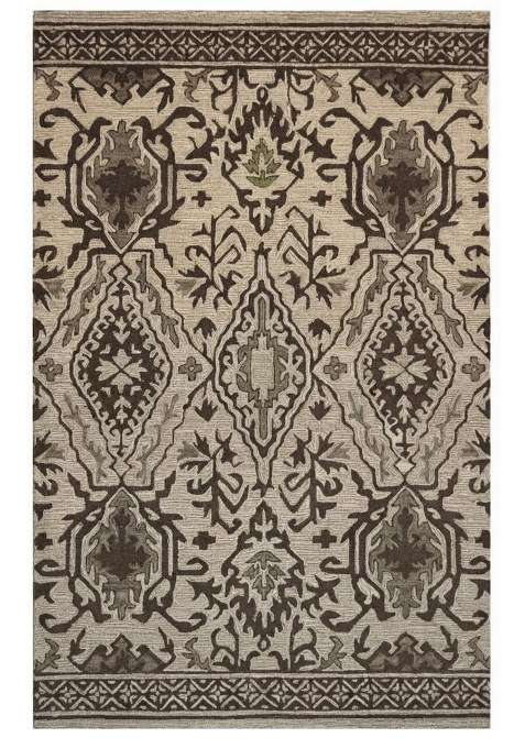 Saffron Rugs Beige Brown Oriental Geometric Hand Tufted Wool Rectangular Rug