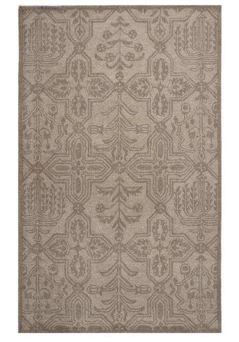 Saffron Rugs Beige Transitional Floral Hand Tufted Wool Rectangular Rug