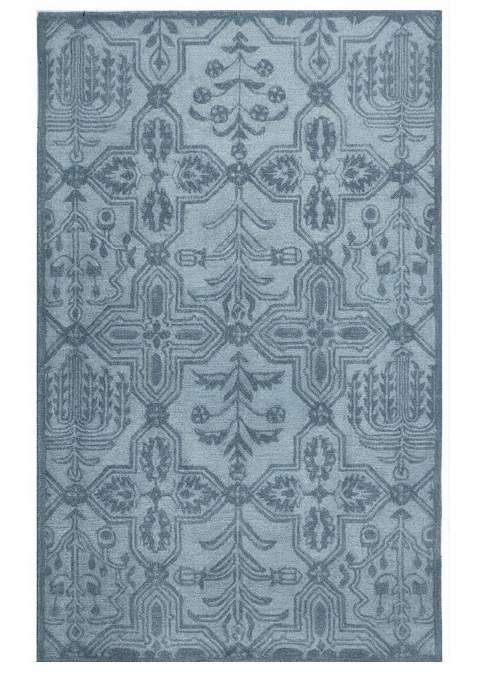 Saffron Rugs Light Blue Grey Transitional Trellis Hand Tufted Wool Rectangular Rug