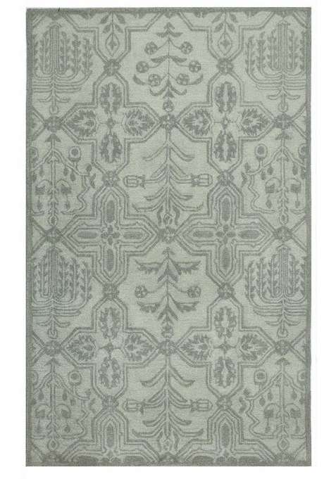 Saffron Rugs Sage Green Transitional Trellis Hand Tufted Wool Rectangular Rug