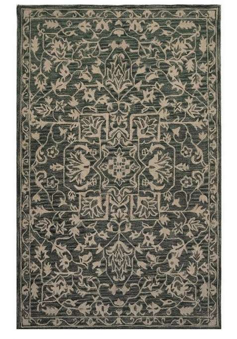 Saffron Rugs Charcoal Grey Oriental Floral Hand Tufted Wool Rectangular Rug