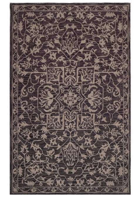 Saffron Rugs Dark Grey Classic Geometric Hand Tufted Wool Rectangular Rug