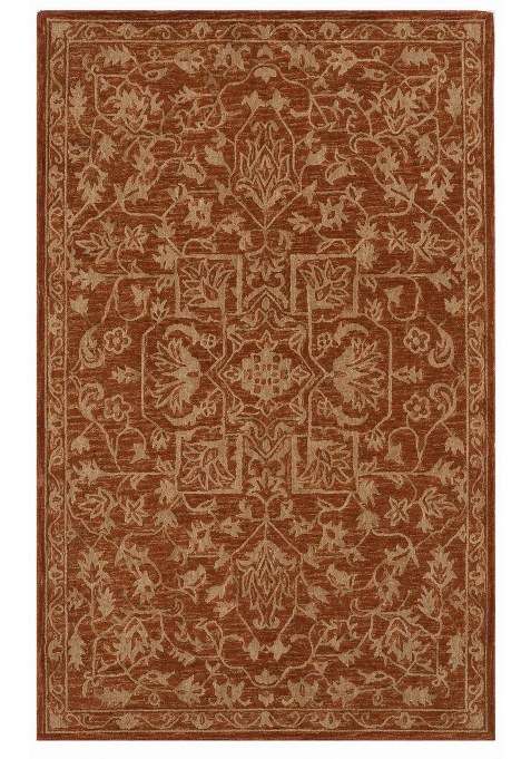 Saffron Rugs Rust Terracotta Classic Floral Hand Tufted Wool Rectangular Rug