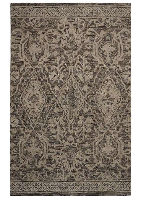 Saffron Rugs Beige Grey Transitional Geometric Hand Tufted Wool Rectangular Rug