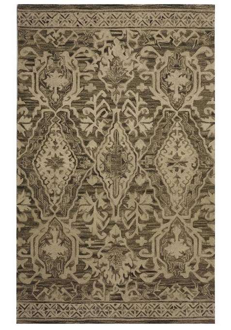 Saffron Rugs Dark Brown Classic Floral Hand Tufted Wool Rectangular Rug
