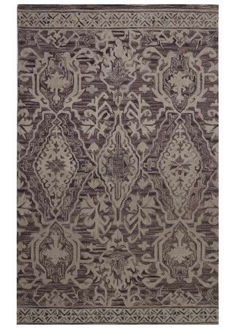 Saffron Rugs Charcoal Grey Transitional Geometric Hand Tufted Wool Rectangular Rug