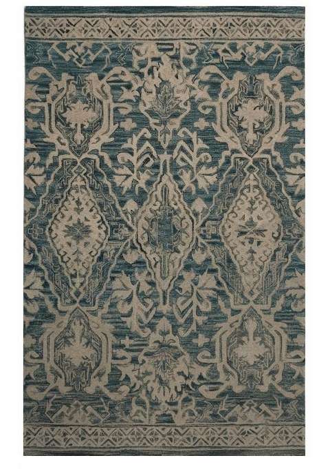 Saffron Rugs Blue Transitional Floral Hand Tufted Wool Rectangular Rug
