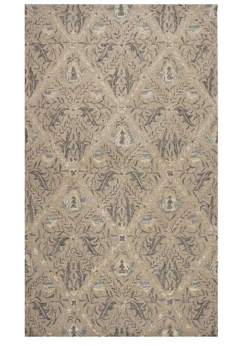Saffron Rugs Beige Grey Transitional Floral Hand Tufted Wool Rectangular Rug