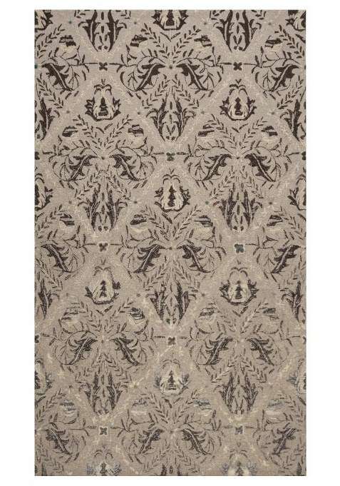 Saffron Rugs Grey Taupe Transitional Floral Hand Tufted Wool Rectangular Rug