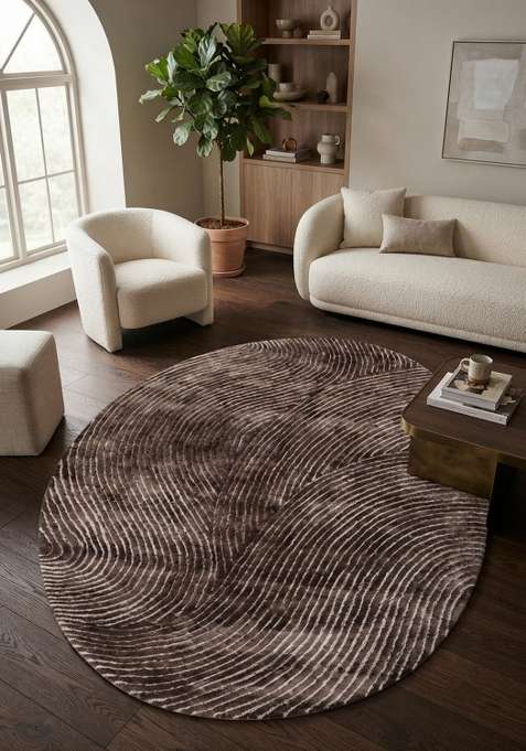 Saffron Rugs Taupe Brown Hand Tufted Viscose Oval Rug