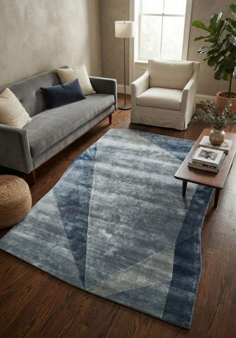 Saffron Rugs Steel Blue Hand Tufted Viscose Rectangular Rug