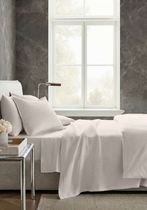 Sand Organic Ribbed Cotton Coverlet