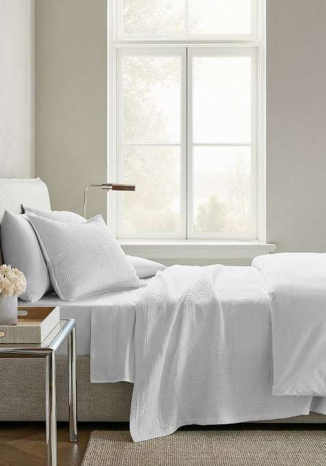 White Organic Ribbed Cotton Coverlet