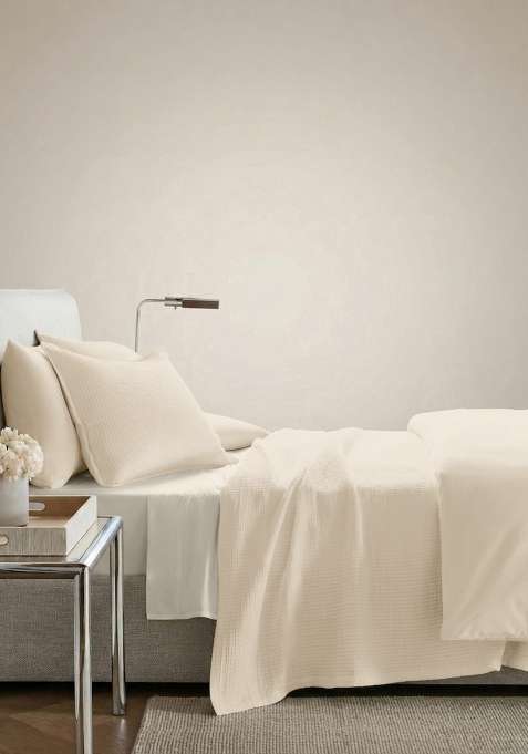 Ivory Organic Ribbed Cotton Coverlet Set