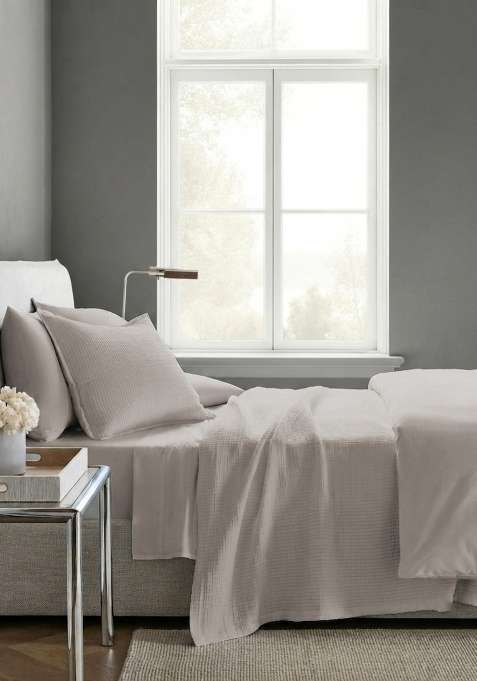 Light Grey Organic Ribbed Cotton Coverlet Set