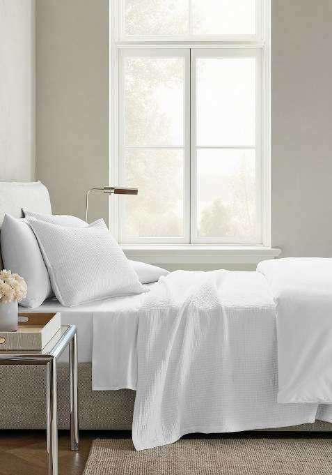White Organic Ribbed Cotton Coverlet Set