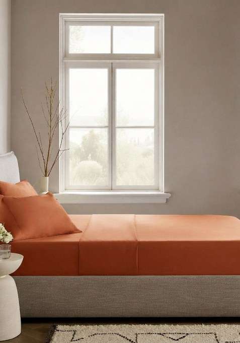 Terracotta Organic Crisp Percale Fitted Sheet Set