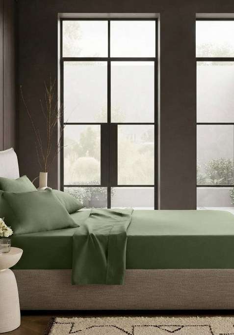 Olive Organic Crisp Percale Fitted Sheet Set